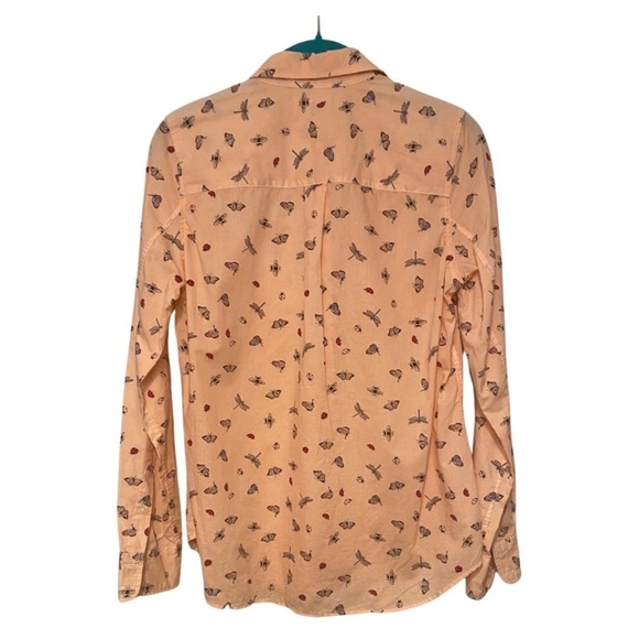 GAP Fitted Boyfriend Shirt Button Down Peach Colored with Bugs Size XS - Picture 9 of 15